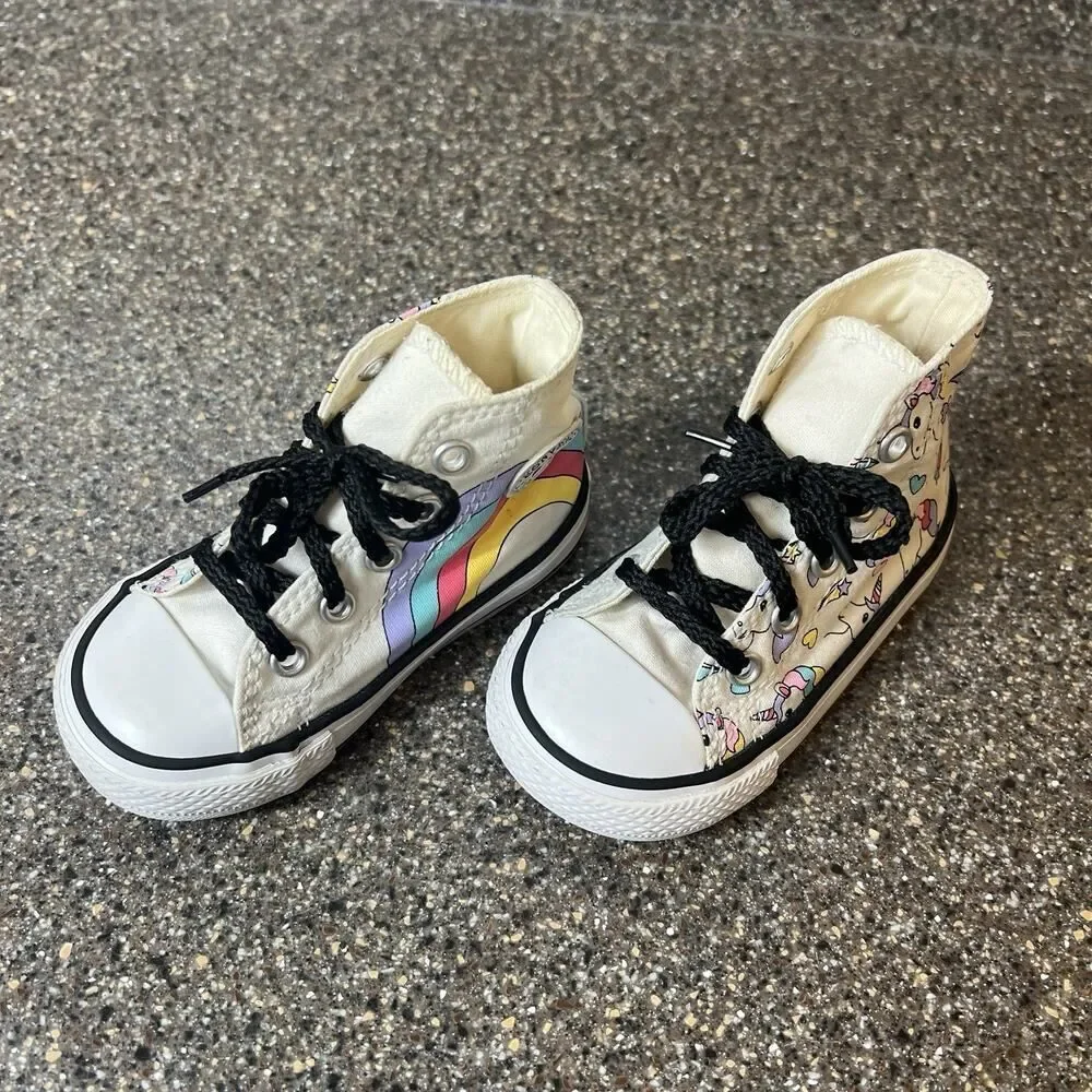 Converse Kids Infant Baby Sz 5 White Unicorn Canvas Sneaker Lace Up Hi Top Shoes